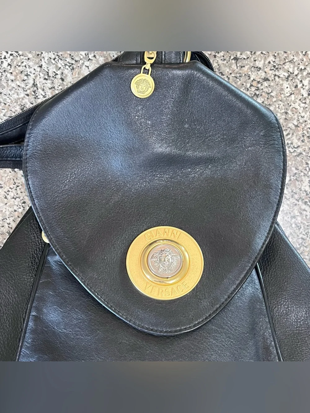 Vintage Gianni Versace Black Leather Backpack Purse 90’s